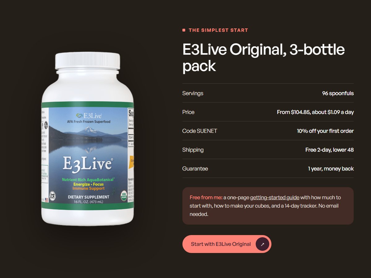 The offer section: E3Live Original, 3-bottle pack